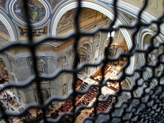 High up in the cupola, we gazed down on the ant-like visitors and got an aerial view of the altar.