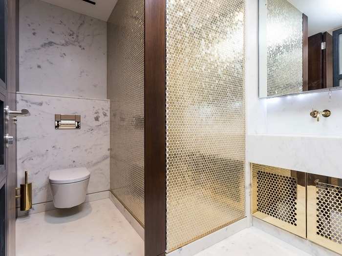 And the mirrored washbasins with water, soap dispenser and hand drying facilities are designed to "echo the ambience of Milan’s five star Armani hotel."