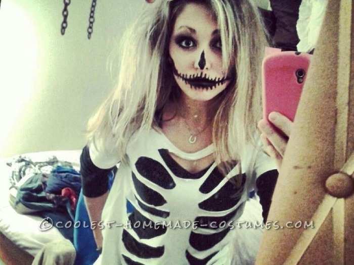 An easy DIY outfit with face paint and makeup is big on Pinterest this year — this skeleton costume is just a strategically cut t-shirt.