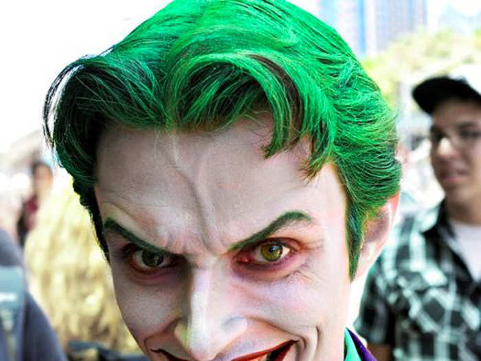 Makeup is also the key to this Joker costume. The green hair and purple suit help, too.