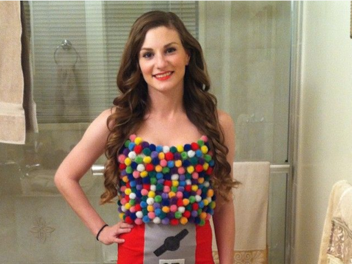 This crafty person made herself into a gumball machine using felt and pom poms.