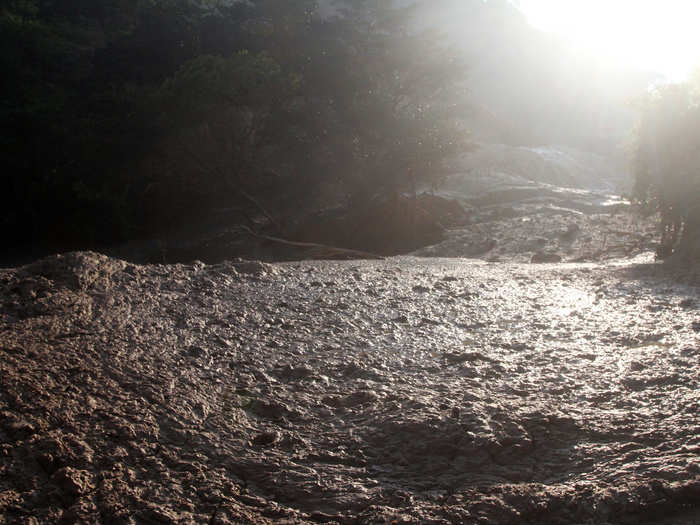 A river polluted after a spill from the 