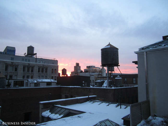 The point and shoot does a good job of showing the buildings in front, but is too bright to capture all of the colors of the sunset. The brightness is likely due to the point and shoot