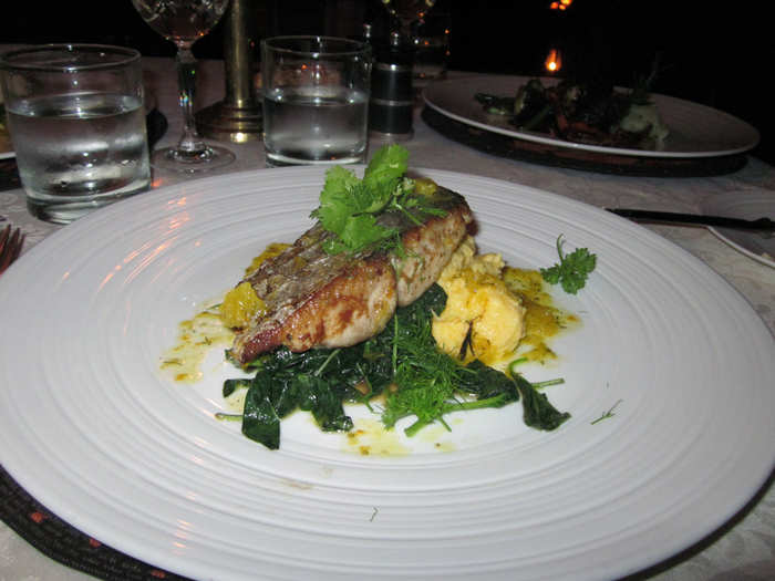 By the time my main course of king fish and polenta arrived, I was stuffed.