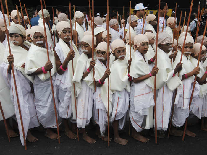 These children took part in a peace march that attempted to set a Guinness World Record for being the largest gathering of people dressed as Mahatma Gandhi.