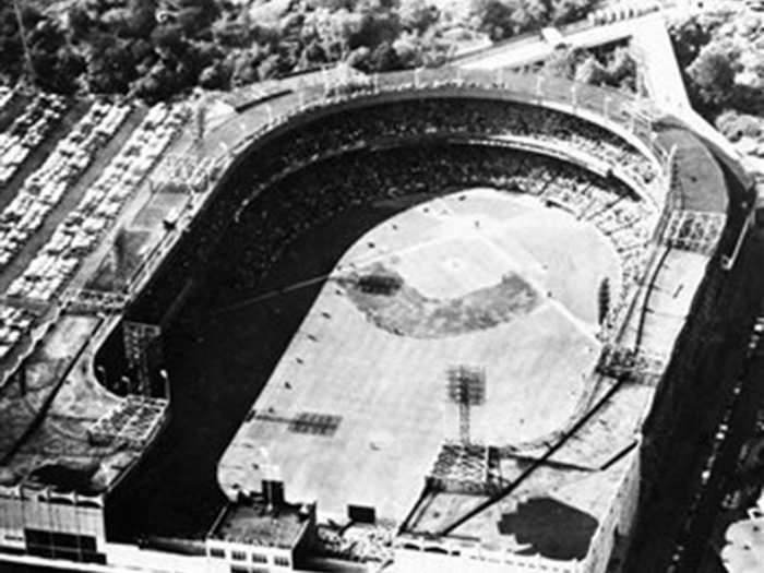 An aerial view of the Polo Grounds in 1913.
