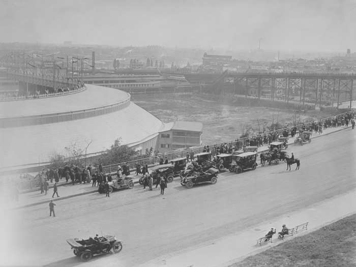 The Polo Grounds along the Harlem River.