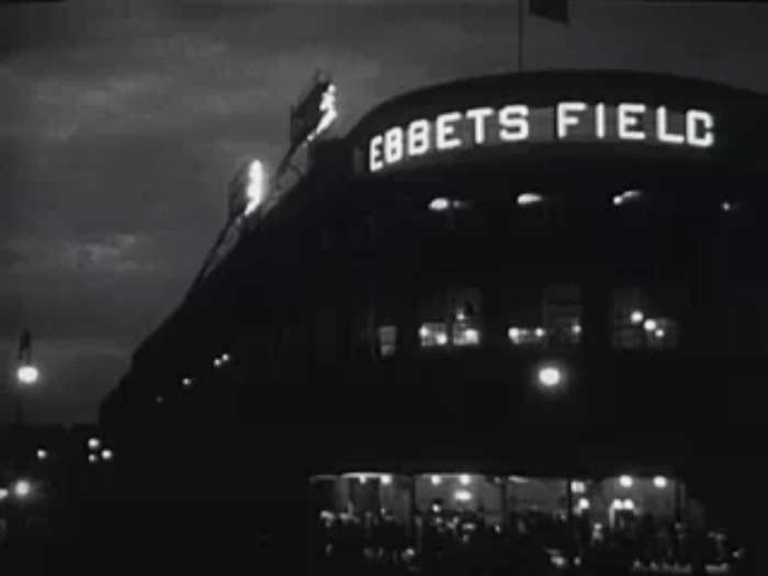 Ebbets Field at night before its demolition.