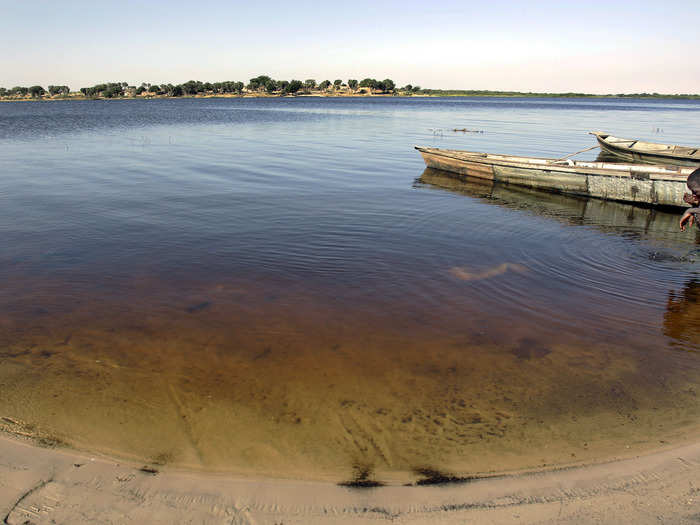 LAKE CHAD NOW: The lake has lost about 80% of its surface area since the 1960s, a combined effect of irrigation, the damming of rivers, and global warming.