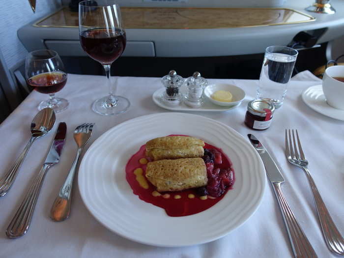 The first thing that struck me was how beautiful the plating was, even if it was just fruit. The fruit was very fresh and it wet my appetite for the omelet. The Spanish omelet was amazing, it was almost like you headed to some hip brunch place and ordered one fresh off the stove.