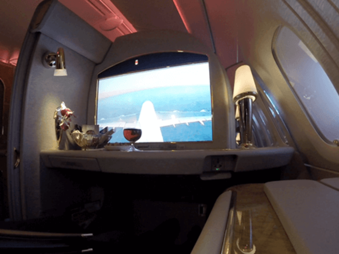 After dinner, I asked for a glass of Hennessey Paradis, the most expensive bottle of alcohol served by any airline, with an average retail cost of $700. I decided to sip on my Hennessy while enjoying the gorgeous live view from the A380 tail cam.