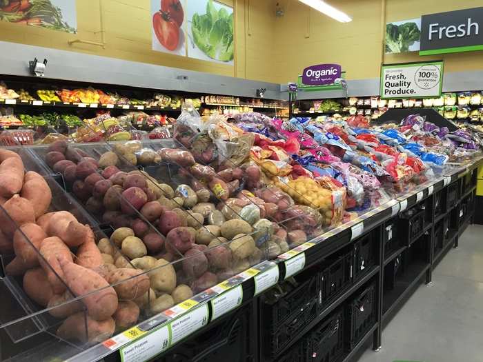 There are crates of extra produce underneath the displays, which makes restocking easier and faster for employees. It also allows employees to restock empty shelves from the sales floor — where they can also help customers — instead of having to leave the sales floor to pick up produce from the back of the store, a Walmart spokesperson told Business Insider.