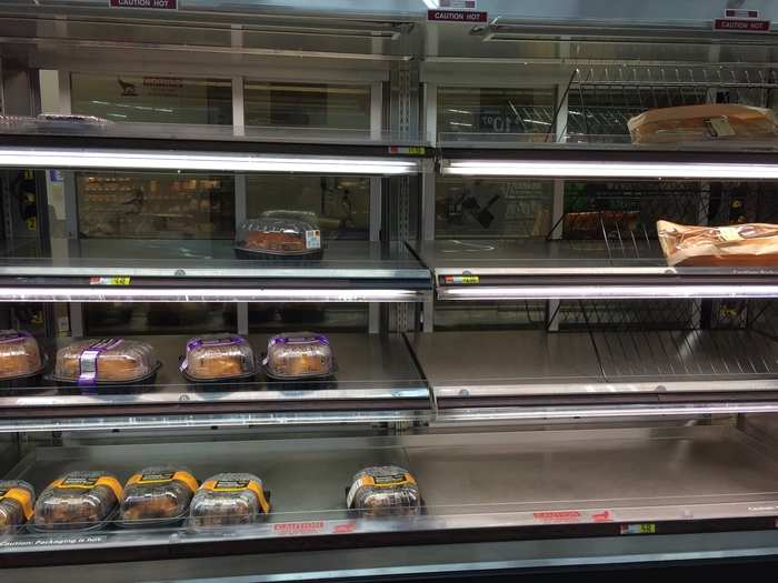 A Walmart spokesperson said the store restocks rotisserie chicken at lunch and dinner, and these were chickens left over from the lunch rush. To prevent waste, the store matches their cooking to customer demand, so the number of chickens available throughout the day vary according to customer traffic patterns.