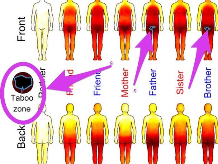 Black areas indicate a "taboo zone," where a person with that relationship "is not allowed to touch."