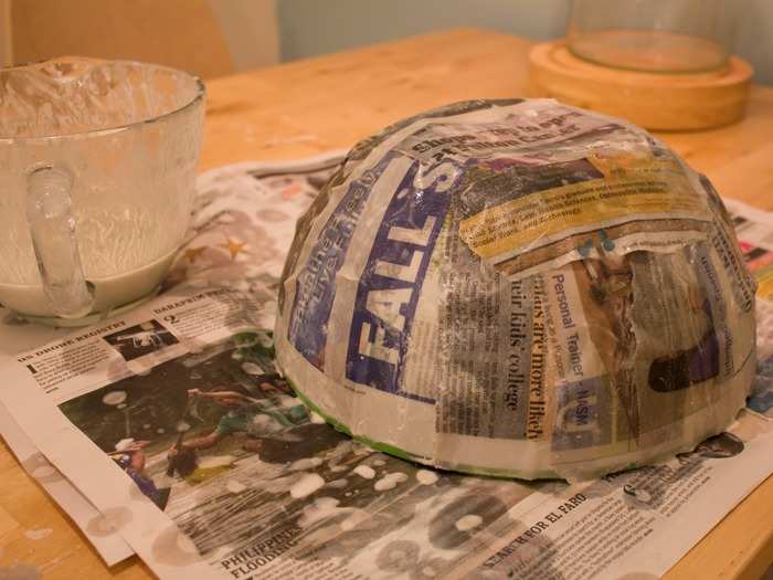 I used an upside down mixing bowl as the form for my BB-8 hat. Here