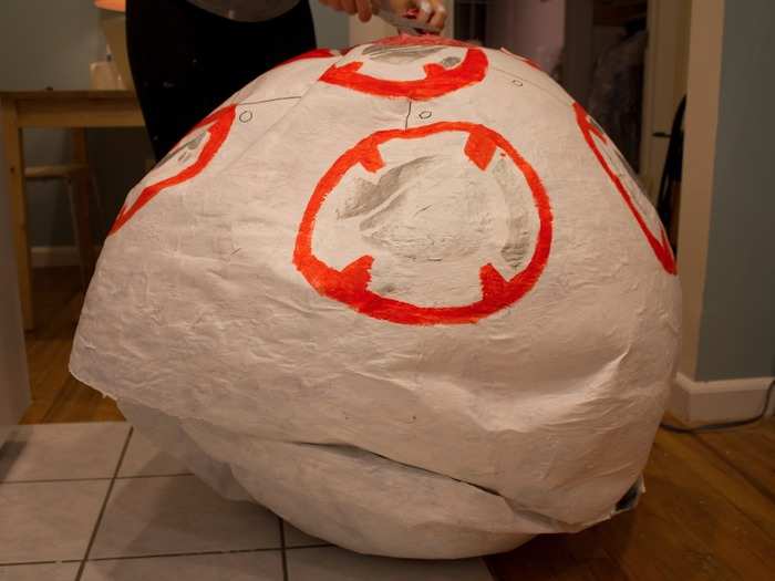 This was a little nerve wracking, as the papier maché crumpled a bit as the balloon deflated.