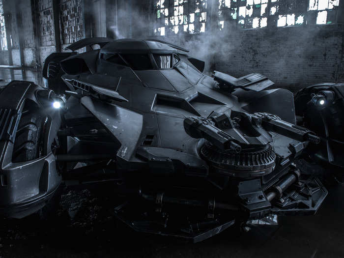 3. The Batmobile from the upcoming film "Batman V Superman" looks is a battle tank, bristling with guns and ready to punish Gotham