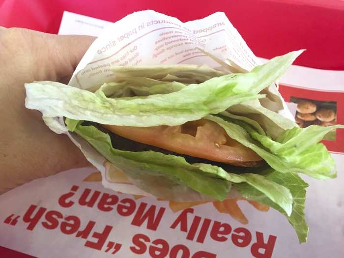 Forget the bun, this beef patty is wrapped with hand-leafed lettuce.