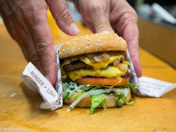 The ingredients were stacked and tucked into a paper envelope, meant to keep the burger