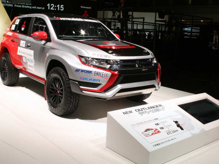 Mitsubishi showed off its Outlander PHEV plug-in hybrid electric off-roader.