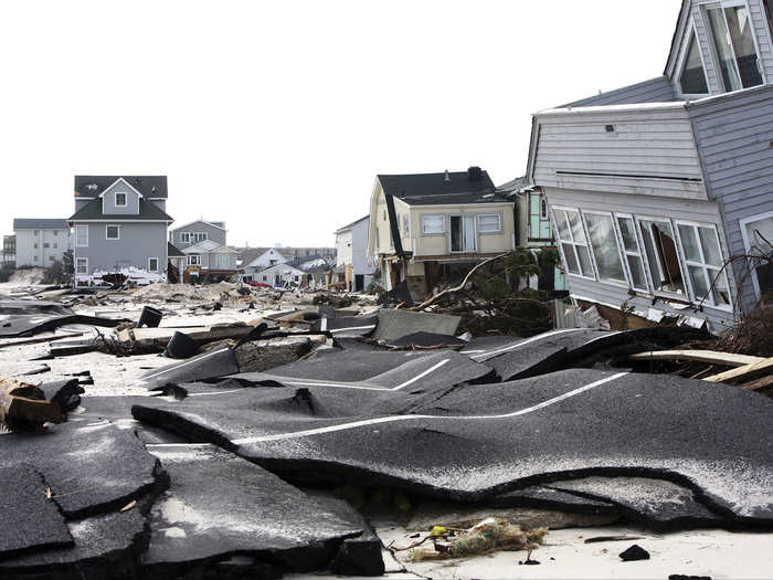 After the storm, the ground was completely ripped up in Ortley Beach, New Jersey.