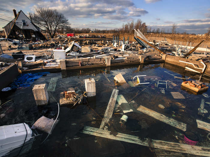 The storm received the nickname "Frankenstorm," and many media outlets referred to it as "Superstorm Sandy." Staten Island, pictured here, also suffered horrible damage — some of the worst anywhere.