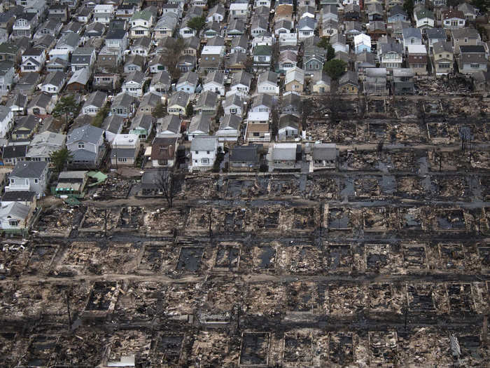 A third aerial view of the destruction in Breezy Point.