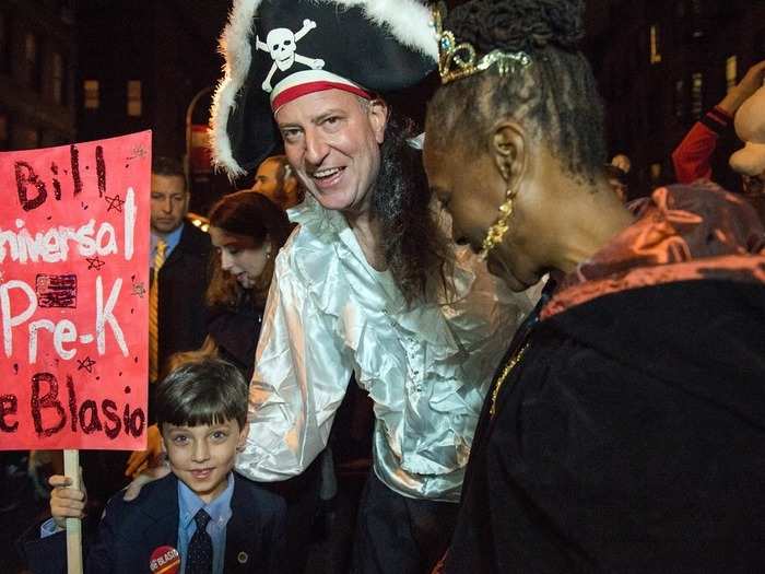 De Blasio dressed as a pirate during a costume parade on Coney Island in 2014.