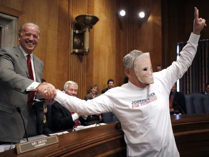 Then-Sen. Chuck Hagel (R-Nebraska) dressed up as then-Sen. Joe Biden (D-Deleware) for a Senate hearing on Halloween in 2007. Hagel often dressed as his peers for Halloween.