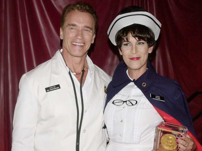 Former California Gov. Arnold Schwarzenegger and actress Jamie Lee Curtis in 2001, several months before he announced his bid for governor of California.