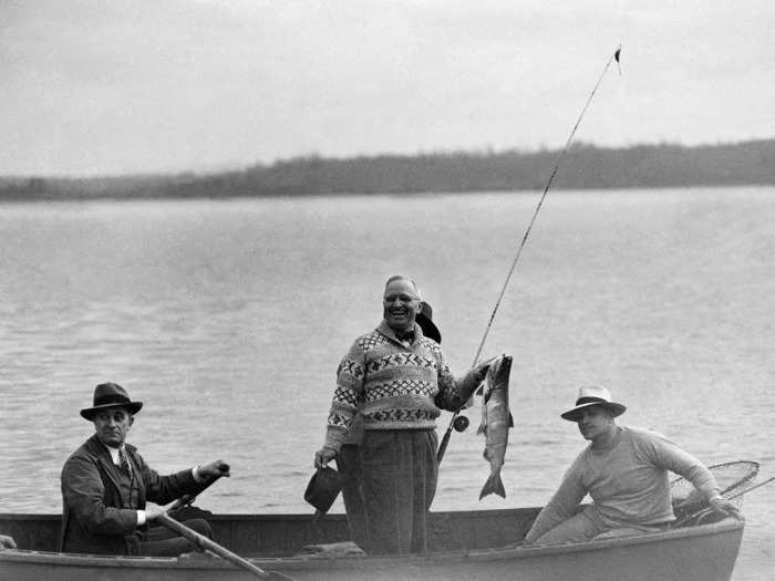 Harry S. Truman fishing for salmon in Washington