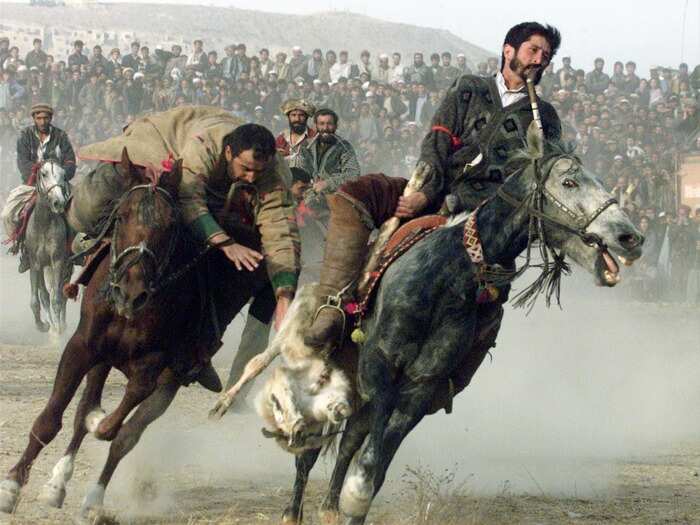 The national sport of Afghanistan is "buzkashi." Riders on horseback must carry a headless goat corpse from one end of the stadium to the other as opponents try to steal it from them.