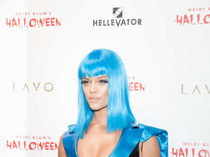 Model Nina Agdal was also there in a neon blue superhero-inspired costume, complete with a battery-powered star belt. "Heidi nails it every time, but you have to bring it yourself, otherwise you