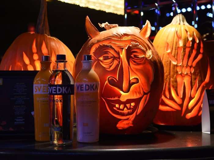 Decorations in the club included an array of ghoulish carved pumpkins.