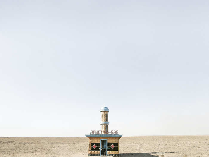 In Kazakhstan, a bus stop resembling a mosque was erected beside a now-dried-up lake.