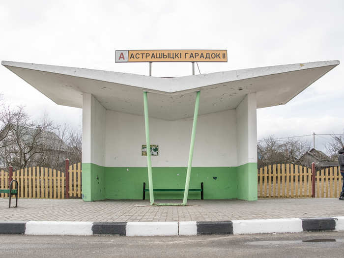 In contrast to Estonia, the Belarus bus stops are typically fashioned from stone.