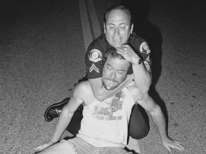 Drugs were rampant in the streets of LA at the time. Here, Agent Lee Baroni subdues a "duster," a person under the influence of PCP, after he attacked a police car.