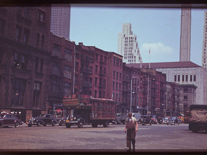 There were still traffic jams on South Street along the East River in 1941.