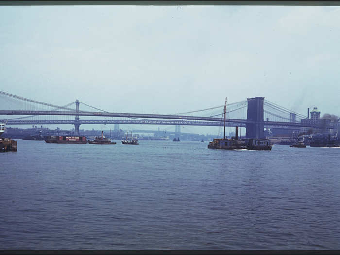 Here, a view of the East River and the majestic Brooklyn Bridge.