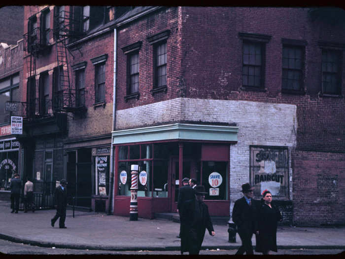 Today the northeast corner of 1st Street and Bowery is filled with shops and bars.