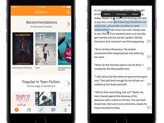 Wattpad is a reading community with access to millions of free e-books.