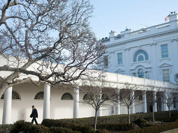 The West Colonnade walkway, also referred to as the "45-second commute" by insiders, is used by White House staff to travel between the West Wing and the official residence.