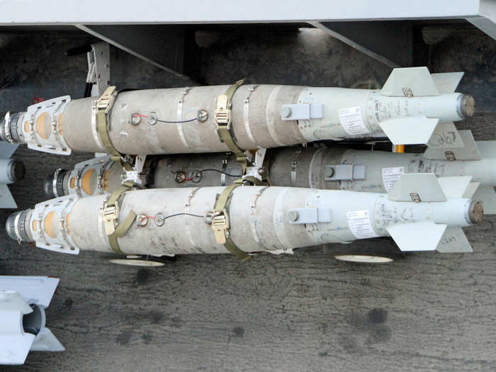 As do these 500-pound MK 82 bombs, which are part of a standard weapons load.
