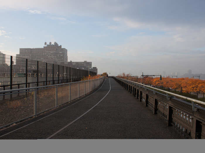 The park was nearly empty at 7:30 a.m. — a rare sight. We should mention no dogs are allowed on the High Line, so it