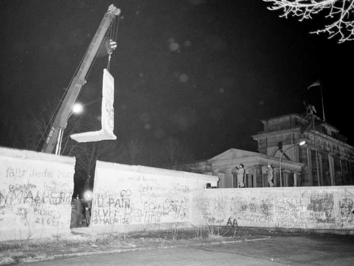 Another section of the Berlin Wall was dismantled by East Germany near the Brandenburg Gate on December 22.