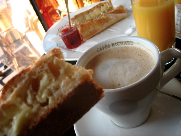 FRANCE: A traditional breakfast is coffee and either baguette or croissant. Like Cubans, the French often dip their buttered bread into coffee.