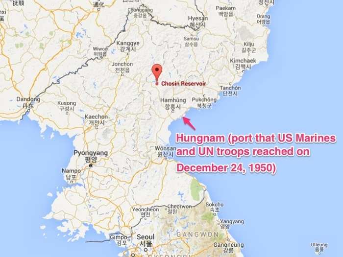 The Chosin Reservoir is in the northeast of North Korea