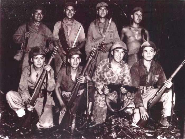 Marines from the Navajo tribe used their native language to send coded radio transmissions to units overseas. Here are Navajo code talkers from 1943 whose delivery was said to be faster and more accurate than Morse Code. Intercepted Navajo codes were never successfully deciphered by the enemy.