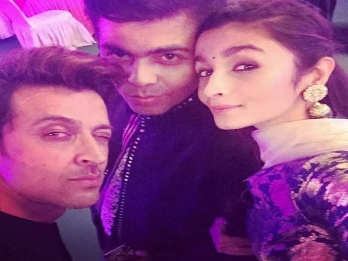 Hrithik Roshan, Karan Johar and Alia Bhatt take a selfie