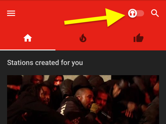 Switching this tab to the headphones icon turns the app into audio-only mode, which means videos won